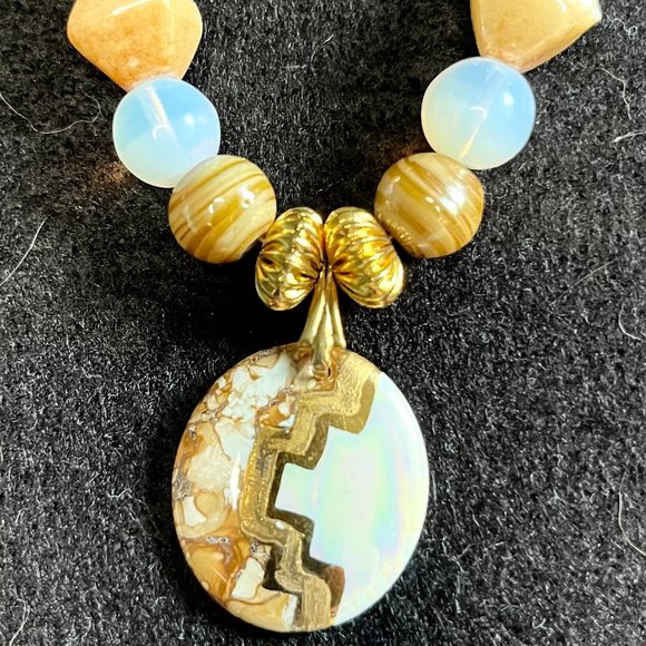 Distinctive Beaded Necklace with Bear Totem Fetish and Painted Pendant - Picture 3 of 8